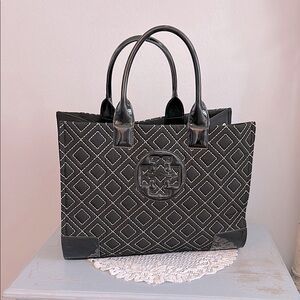 Tory Burch Black Quilted Patent Leather Tote Bag